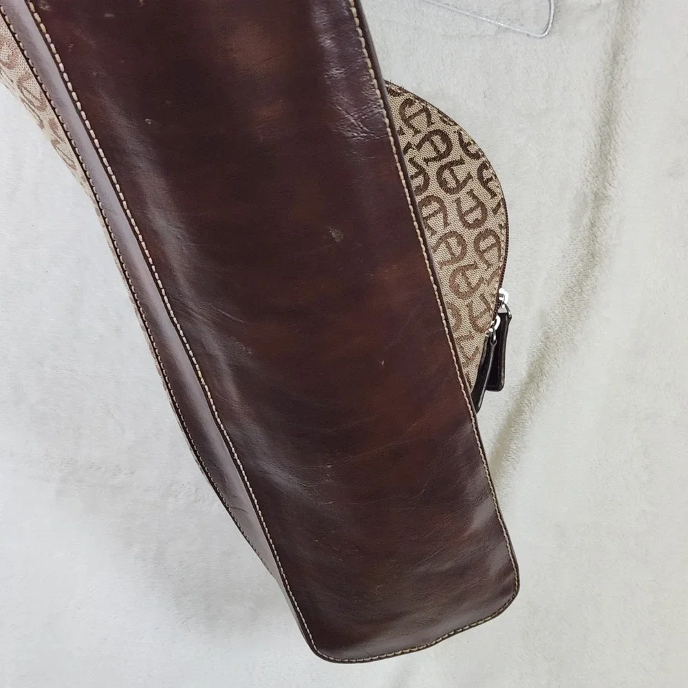 Vtg Etienne Aigner Monogram Tote‎ Travel Bag Brown Leather Trim Lg Logo Satchel